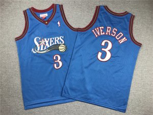 Youth Philadelphia 76ers #3 Allen Iverson 1999-00 Light Blue Hardwood Classics Jersey