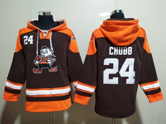 Cleveland Browns #24 Nick Chubb Brown Pullover Hoodie Jersey - Click Image to Close