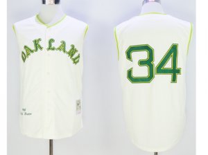 Oakland Athletics #34 Rollie Fingers Cream Throwbacks Sleeveless Jersey