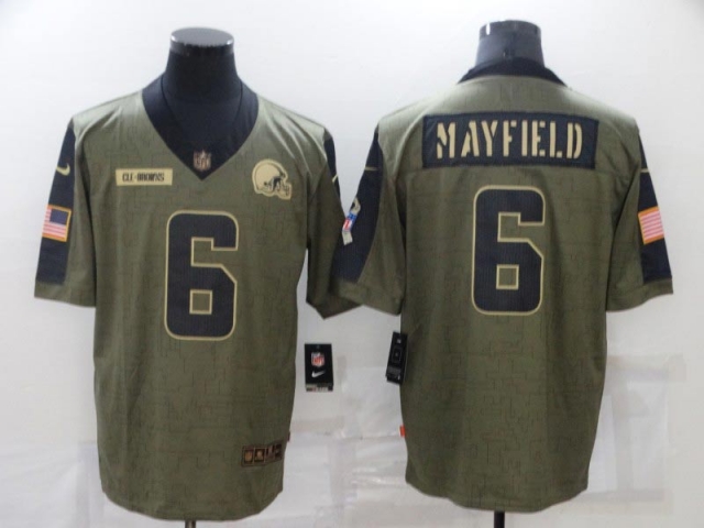 Cleveland Browns #6 Baker Mayfield 2021 Olive Salute To Service Limited Jersey - Click Image to Close