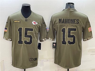 Kansas City Chiefs #15 Patrick Mahomes 2022 Olive Salute To Service Limited Jersey