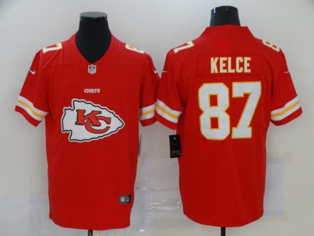 Kansas City Chiefs #87 Travis Kelce Red Team Big Logo Vapor Limited Jersey - Click Image to Close