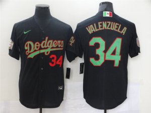 Los Angeles Dodgers #34 Fernando Valenzuela Black Mexico Flag Themed World Series Jersey