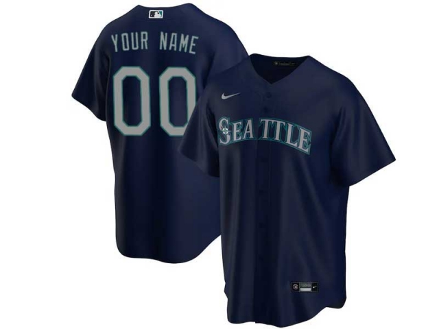 Seattle Mariners #00 Navy Cool Base Custom Jersey - Click Image to Close