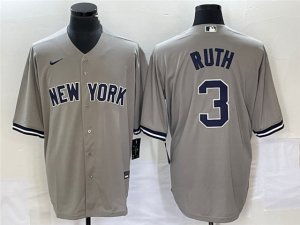 New York Yankees #3 Babe Ruth Gray Cool Base Jersey