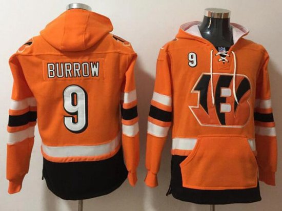 Cincinnati Bengals #9 Joe Burrow Oranage Pocket Pullover Hoodie