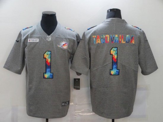 Miami Dolphins #1 Tua Tagovailoa Gray Rainbow Vapor Limited Jersey