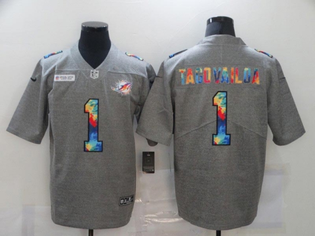 Miami Dolphins #1 Tua Tagovailoa Gray Rainbow Vapor Limited Jersey - Click Image to Close