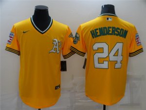 Oakland Athletics #24 Rickey Henderson Throwback Gold Jersey