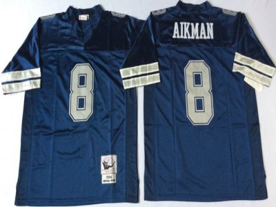 Dallas Cowboys #8 Troy Aikman 1992 Throwback Navy Blue Jersey