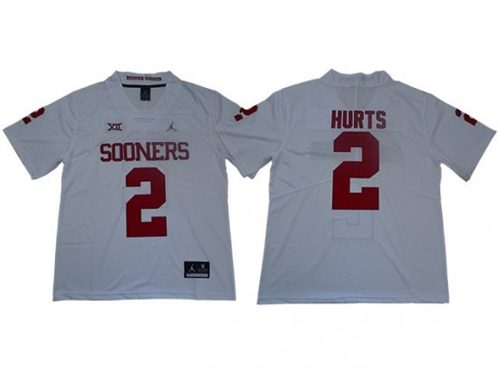 NCAA Oklahoma Sooners #2 Jalen Hurts White College Football Jersey