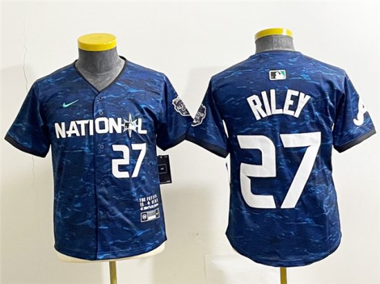 Youth National League Atlanta Braves #27 Austin Riley Navy 2023 MLB All-Star Game Jersey