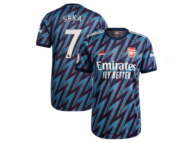 Club Arsenal #7 Saka Third Blue 2021/22 Soccer Jersey - Click Image to Close