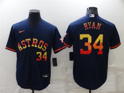 Houston Astros #34 Nolan Ryan Navy Rainbow Cool Base Jersey