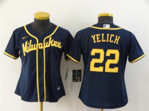 Women's Milwaukee Brewers #22 Christian Yelich Navy Cool Base Jersey