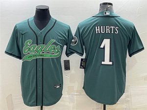 Philadelphia Eagles #1 Jalen Hurts Green Baseball Cool Base Jersey