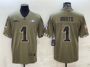 Philadelphia Eagles #1 Jalen Hurts 2022 Olive Salute To Service Limited Jersey