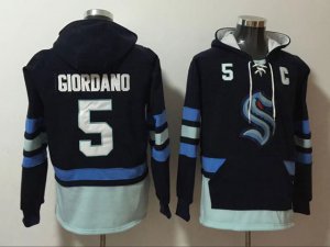 Seattle Kraken #5 Mark Giordano Dark Blue One Front Pocket Pullover Hoodie Jersey