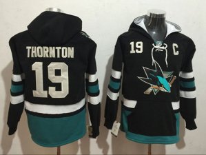 San Jose Sharks #19 Joe Thornton Black One Front Pocket Hoodie Jersey