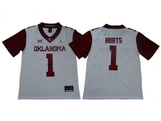 NCAA Oklahoma Sooners #1 Jalen Hurts White 47 Game Winning Streak College Football Jersey