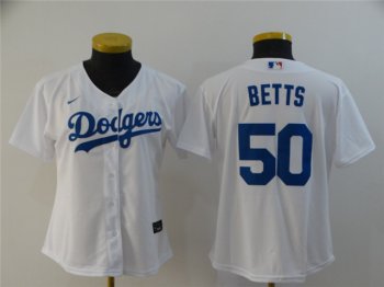 Womens Los Angeles Dodgers #50 Mookie Betts White Cool Base Jersey