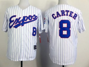 Montreal Expos #8 Gary Carter White Pinstripe Throwback Jersey