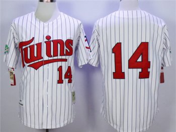 Minnesota Twins #14 Kent Hrbek 1991 Throwback White Stripe Jersey