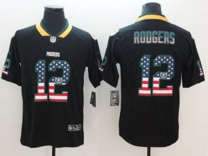 Green Bay Packers #12 Aaron Rodgers Black USA Flag Fashion Limited Jersey