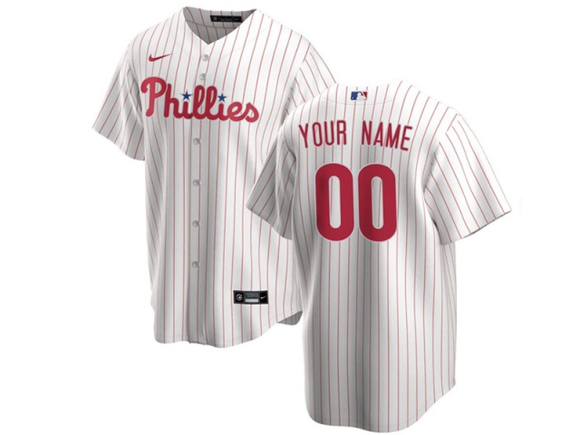 Philadelphia Phillies #00 Home White Cool Base Custom Jersey - Click Image to Close