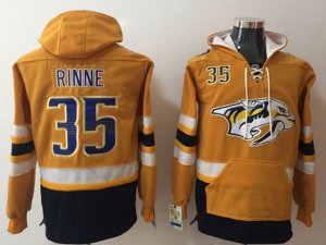 Nashville Predators #35 Pekka Rinne Gold One Front Pocket Hoodie Jersey