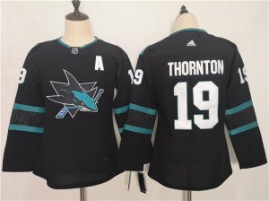 Women's Youth San Jose Sharks #19 Joe Thornton Black Jersey