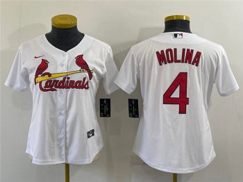 Women's St. Louis Cardinals #4 Yadier Molina White Cool Base Jersey