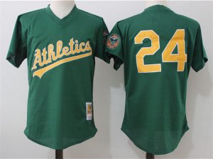 Oakland Athletics #24 Rickey Henderson 1998 Throwback Green Cooperstown Mesh Batting Practice Jersey