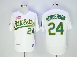 Oakland Athletics #24 Rickey Henderson 1990 White Throwback Jersey