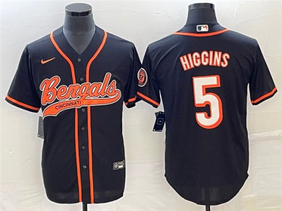 Cincinnati Bengals #5 Tee Higgins Black Baseball Jersey