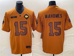 Kansas City Chiefs #15 Patrick Mahomes 2023 Brown Salute To Service Limited Jersey