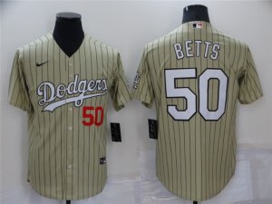 Los Angeles Dodgers #50 Mookie Betts Gold Pinstripe Cool Base Jersey