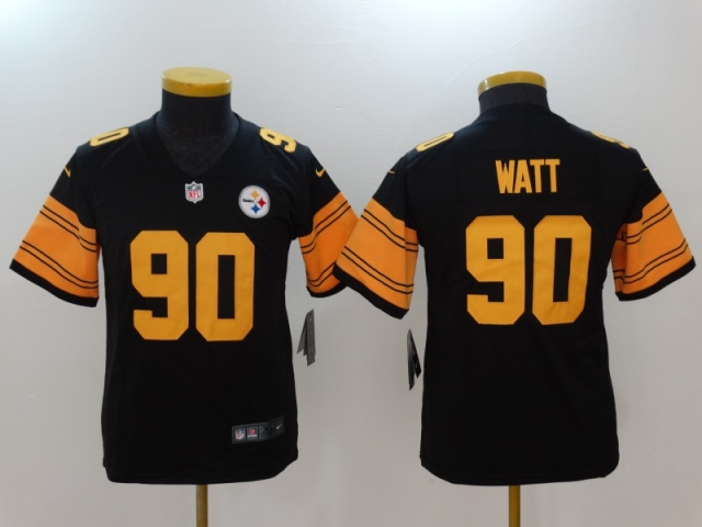 Youth Pittsburgh Steelers #90 T.J. Watt Black Color Rush Jersey - Click Image to Close