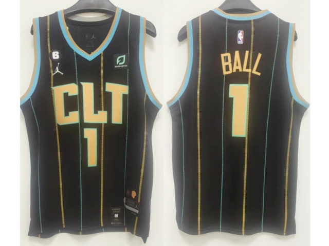 Charlotte Hornets #1 LaMelo Ball 2022-23 Black City Edition Swingman Jersey - Click Image to Close