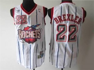 Houston Rockets #22 Clyde Drexler White Pinstripe Hardwood Classic Jersey