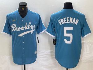 Los Angeles Dodgers #5 Freddie Freeman Light Blue Cooperstown Collection Jersey