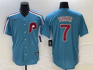 Philadelphia Phillies #7 Trea Turner Light Blue Cool Base Jersey