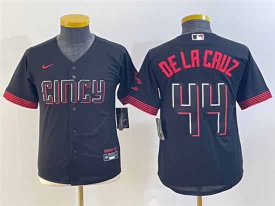 Youth Cincinnati Reds #44 Elly De La Cruz Black 2023 City Connect Jersey