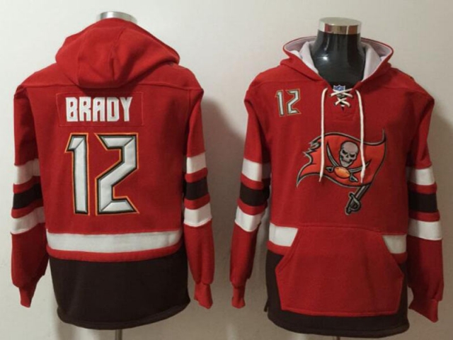 Tampa Bay Buccaneers #12 Tom Brady Red Pocket Pullover Hoodie - Click Image to Close
