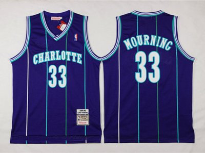 Charlotte Hornets #33 Alonzo Mourning Purple Hardwood Classic Jersey