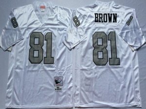 Oakland Raiders #81 Tim Brown Throwback White/Silver Jersey