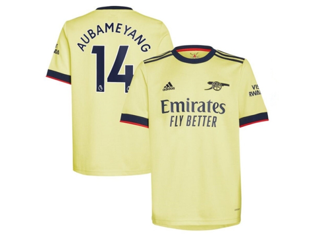 Club Arsenal #14 Aubameyang Away Yellow 2021/22 Soccer Jersey - Click Image to Close