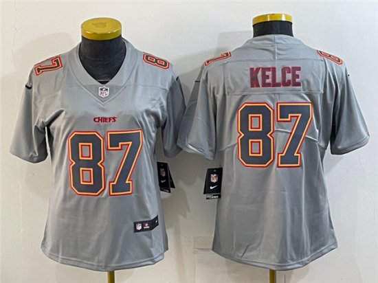 Women's Kansas City Chiefs #87 Travis Kelce Gray Atmosphere Fashion Limited Jersey