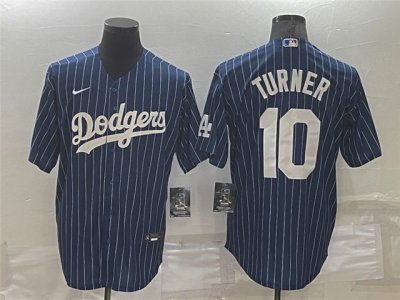 Los Angeles Dodgers #10 Justin Turner Blue Pinstripe Cool Base Jersey