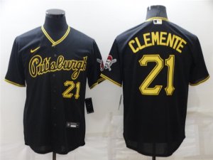 Pittsburgh Pirates #21 Roberto Clemente Alternate Black Flex Base Jersey